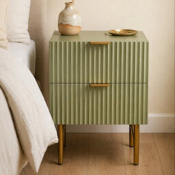 Sage Ribbed Bedside Table 2 Drawers Bronze Legs Bedroom Side Table - thumbnail 4