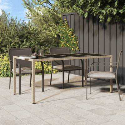 Berkfield Garden Table Beige 190X90X75 Cm Tempered Glass And Poly Rattan - image 1