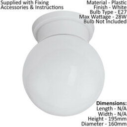 Elegant Round Flush Ceiling Light With White Glass Shade And Plastic Back Plate - E27 Bulb Compatible - thumbnail 2