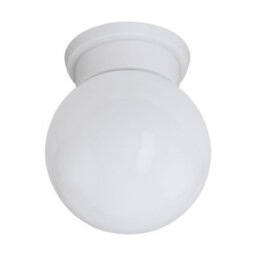 Elegant Round Flush Ceiling Light With White Glass Shade And Plastic Back Plate - E27 Bulb Compatible - thumbnail 1