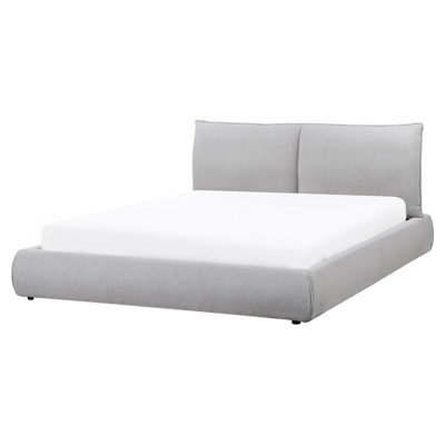 Beliani Bed Fabric Vinay 160 X 200 Cm (Eu King Size) Light Grey - image 1