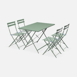Sweeek - 4-Seater Folding Metal Bistro Garden Table Emilia Sage Green 110X70X71 Cm - thumbnail 1