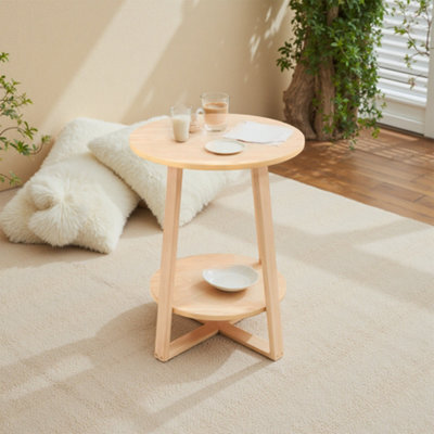 Living And Home 2-Tier Round Natural Wooden Coffee Side Table - image 1