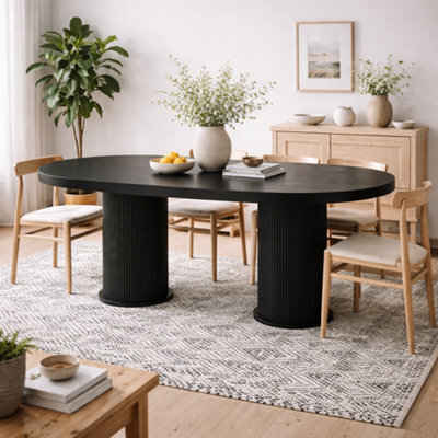Wyld Haus Kanturk Oval Black Dining Table Matt Wood Veneer Pedestal Base - image 1