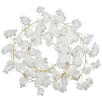 Neel Blue Cream White Artificial Silk Rose Flower Cherry Blossom Garland Vines, 144 Head, 180Cm - image 1
