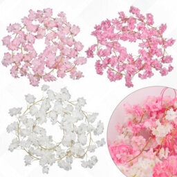Neel Blue Cream White Artificial Silk Rose Flower Cherry Blossom Garland Vines, 144 Head, 180Cm - thumbnail 5