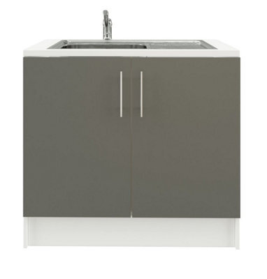 Jd Greta 1000mm Utility Room Sink Unit With Tap, Kitchen Base Cabinet - Grey Matt - image 1