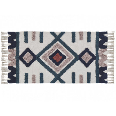 Beliani Scandi Handwoven Cotton Rug 80 X 150 Cm Multicolour Low Pile - image 1