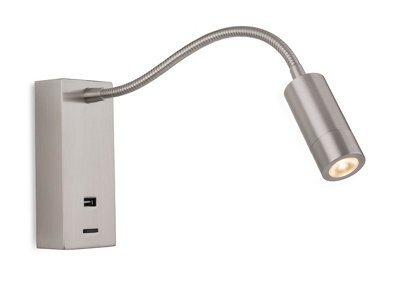 Luminosa Lighting Luminosa Clifton Led Flexi Wall Reading Light & Usb Brushed Steel