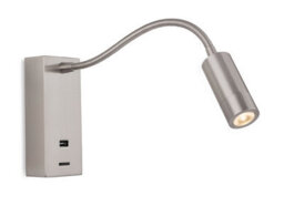 Luminosa Lighting Luminosa Clifton Led Flexi Wall Reading Light & Usb Brushed Steel