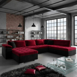 Niko Bis U Shaped Fold Out Corner Sofa Bed For Living Room With Storage Red And Black Left