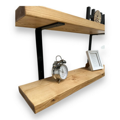 MKGT 120Cm Double Rustic Wooden Shelves Wall-Mounted Shelf With Seated Double Black L Brackets (Rustic Pine) - image 1