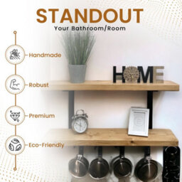 MKGT 120Cm Double Rustic Wooden Shelves Wall-Mounted Shelf With Seated Double Black L Brackets (Rustic Pine) - thumbnail 5