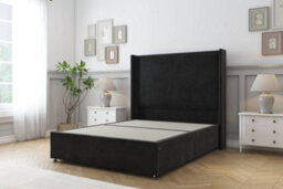"Comfort Madrid Black Plush Divan Bed Set 2 Drawers Foot-End - 54"" Wingback 4'6 Double" - thumbnail 3