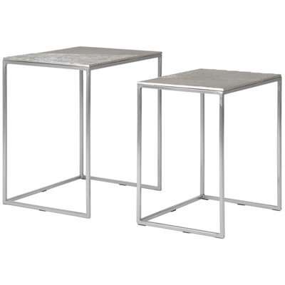 Orsina Set Of 2 Rectangular Side Tables, Textured Aluminium Table Tops With Nickel Finish Legs, Sleek Nesting Tables - image 1