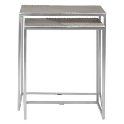 Orsina Set Of 2 Rectangular Side Tables, Textured Aluminium Table Tops With Nickel Finish Legs, Sleek Nesting Tables - thumbnail 3