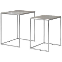 Orsina Set Of 2 Rectangular Side Tables, Textured Aluminium Table Tops With Nickel Finish Legs, Sleek Nesting Tables - thumbnail 1