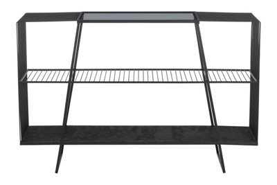 Premier Housewares Interiors By Premier Modern Three Tier Grey Glass Top Console Table With Spacious Storage, Black Console Table For Living Room - image 1