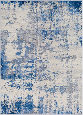 Livabliss Monaco-Abstract Blue Grey Ivory Modern Marble Living Dining Bedroom Rug 160 X 220 Cm Easy Care, Non Shedding - image 1