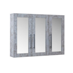 Homestylestore 900 X 650mm Concrete Grey Wall Mounted Mirrored Door Bathroom Cabinet And Chrome T Bar Handles