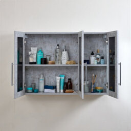 Homestylestore 900 X 650mm Concrete Grey Wall Mounted Mirrored Door Bathroom Cabinet And Chrome T Bar Handles - thumbnail 2
