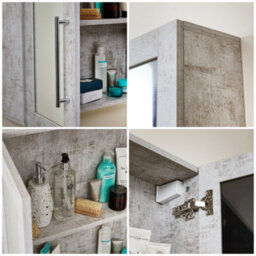 Homestylestore 900 X 650mm Concrete Grey Wall Mounted Mirrored Door Bathroom Cabinet And Chrome T Bar Handles - thumbnail 3