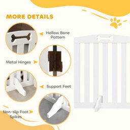 Pawhut Wooden Dog Gate, Freestanding Pet Gate With Support Feet, White - thumbnail 6