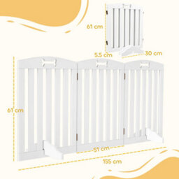 Pawhut Wooden Dog Gate, Freestanding Pet Gate With Support Feet, White - thumbnail 3