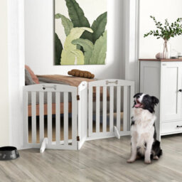 Pawhut Wooden Dog Gate, Freestanding Pet Gate With Support Feet, White - thumbnail 2