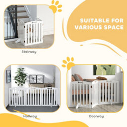 Pawhut Wooden Dog Gate, Freestanding Pet Gate With Support Feet, White - thumbnail 5