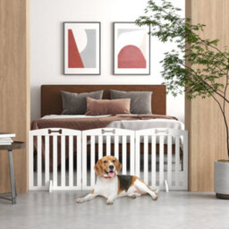 Pawhut Wooden Dog Gate, Freestanding Pet Gate With Support Feet, White - thumbnail 1