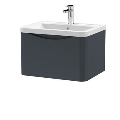 Dezine Thames 600mm 1 Drawer Satin Anthracite Wall Hung Vanity Unit - image 1