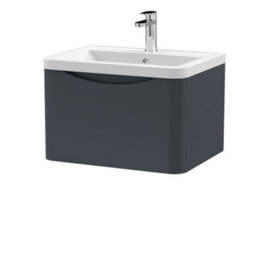 Dezine Thames 600mm 1 Drawer Satin Anthracite Wall Hung Vanity Unit - thumbnail 1