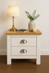 Home Treats White & Pine 2 Drawer Bedside Table, Modern Wooden Nightstand With Pine Top - thumbnail 6
