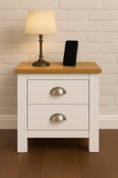 Home Treats White & Pine 2 Drawer Bedside Table, Modern Wooden Nightstand With Pine Top - thumbnail 7