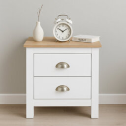 Home Treats White & Pine 2 Drawer Bedside Table, Modern Wooden Nightstand With Pine Top - thumbnail 4