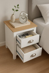 Home Treats White & Pine 2 Drawer Bedside Table, Modern Wooden Nightstand With Pine Top - thumbnail 5