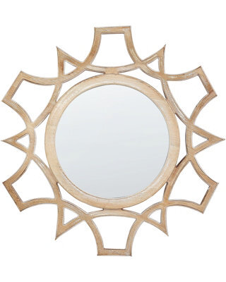 Wyld And Coco Nordicnest 60Cm Round Openwork Wall Mirror, Distressed Light Mdf Frame - image 1