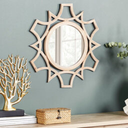 Wyld And Coco Nordicnest 60Cm Round Openwork Wall Mirror, Distressed Light Mdf Frame - thumbnail 2