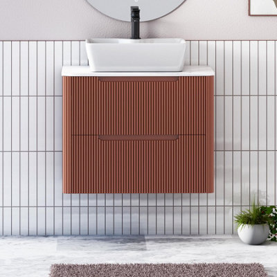 Royal Bathrooms Avenza 700mm Terracotta Clay Wall Hung Bathroom Countertop Vanity Unit 2 Drawer With Cube Basin - image 1