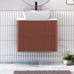Royal Bathrooms Avenza 700mm Terracotta Clay Wall Hung Bathroom Countertop Vanity Unit 2 Drawer With Cube Basin - thumbnail 1