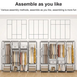 Black Fabric Wardrobe Hanging Rail Shelves Clothes Storage Cupboard - thumbnail 3