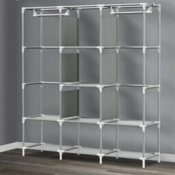 Black Fabric Wardrobe Hanging Rail Shelves Clothes Storage Cupboard - thumbnail 5
