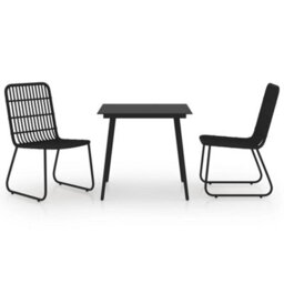 Berkfield 3 Piece Outdoor Dining Set Poly Rattan And Glass - thumbnail 2