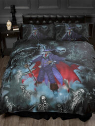 Alchemy England Super King Size Magistus Duvet Cover Set, Gothic Grim Reaper Skeleton Alternative Bedding, Grey Black Purple