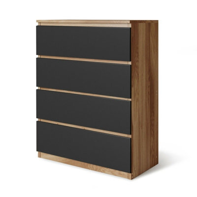 Urbn-Living Urbnliving Height 89Cm 4 Drawer Skagen Wooden Bedroom Chest Cabinet Colour Oak Carcass And Black Drawers No Handle Storage - image 1