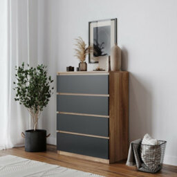 Urbn-Living Urbnliving Height 89Cm 4 Drawer Skagen Wooden Bedroom Chest Cabinet Colour Oak Carcass And Black Drawers No Handle Storage - thumbnail 2