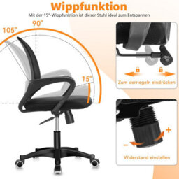 Swivel Mesh Ergonomic Office Chair Computer Desk Chair Adjustable Height Black - thumbnail 5