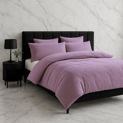 Teddy Bear Fleece Soft Cosy Duvet Cover + Pillow Case Set Lilac - image 1