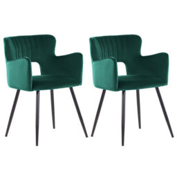 Beliani Set Of 2 Dining Chairs Sanilac Velvet Emerald Green - thumbnail 1